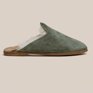 Sabah Shearling Baba Slippers Forest Green Suede-Size 41 (US Women’s 10/Men’s 8)